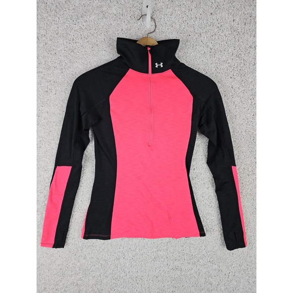 Under Armour Tops - Under Armour Coldgear 1/4 Zip Jacket Womens Small Fitted Pink & Black Thumbholes